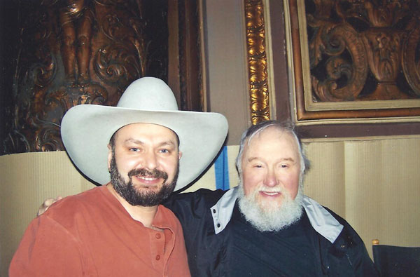Gregory with Charlie Daniels during shooting Geico commercial